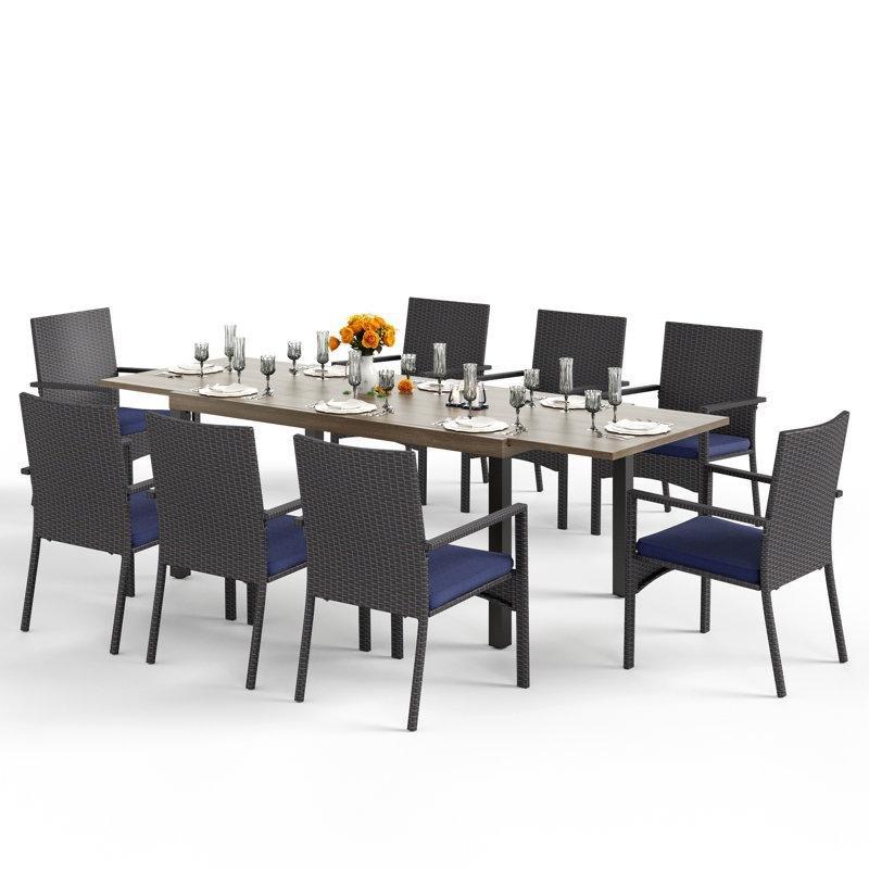 Siyah Metal PE Rattan Açılır Minderli Bahçe Masa Takımı - 252 cm - 214846