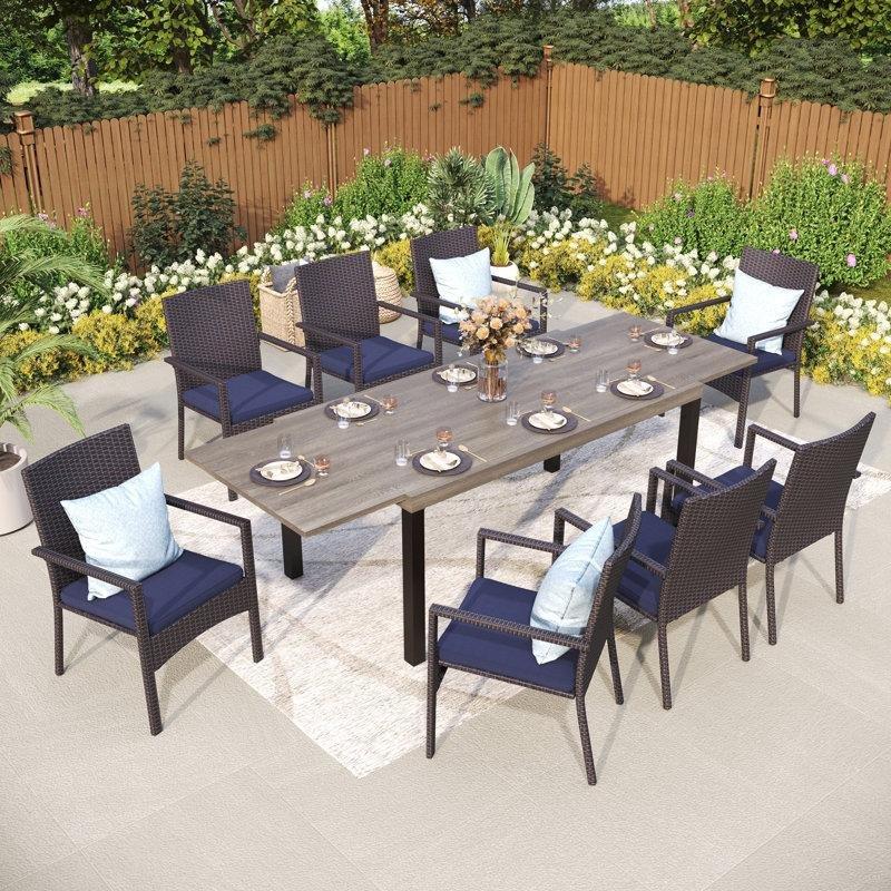 Siyah Metal PE Rattan Açılır Minderli Bahçe Masa Takımı - 252 cm - 214846