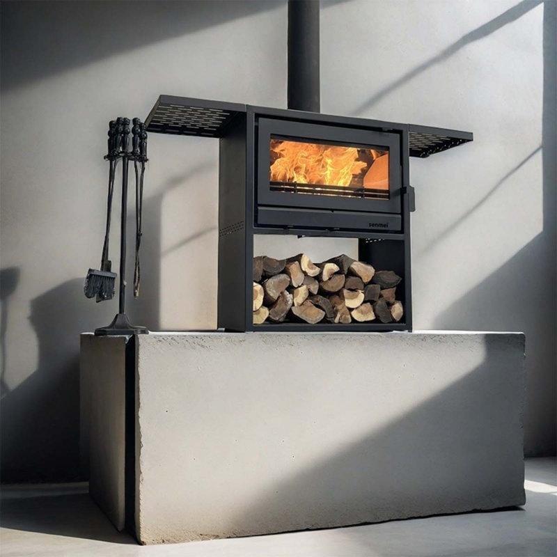 Siyah Metal Raflı Şömine Soba - 75x46x90 cm - 189211