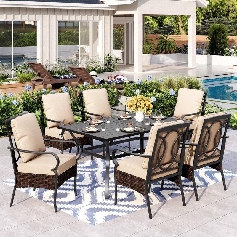 Siyah Metal Rattan Detaylı Minderli 6 Kişilik Bahçe Masa Takımı - 153x97 cm - 214373