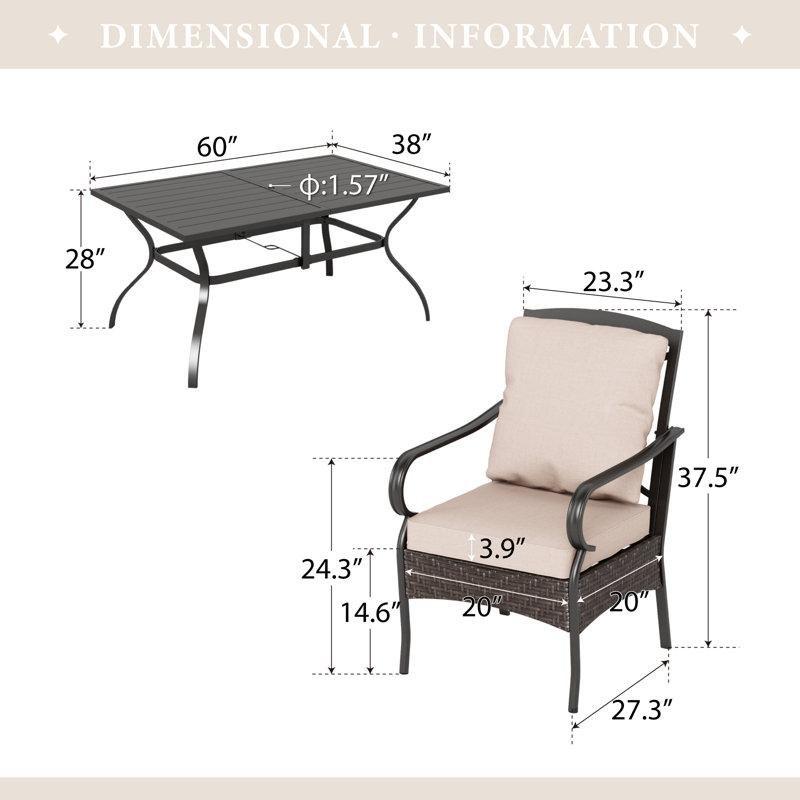 Siyah Metal Rattan Detaylı Minderli 6 Kişilik Bahçe Masa Takımı - 153x97 cm - 214373