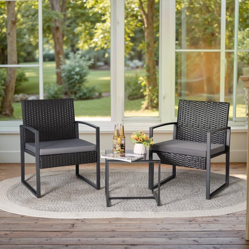 Siyah Metal Rattan Minderli 2 Kişilik Bahçe Oturma Grubu - 174834