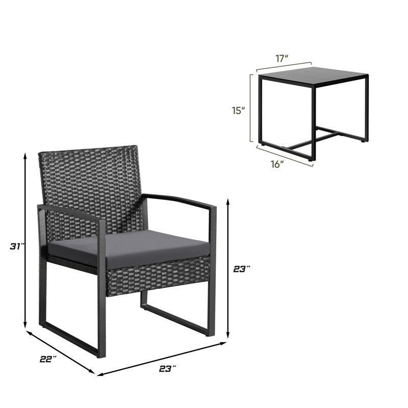 Siyah Metal Rattan Minderli 2 Kişilik Bahçe Oturma Grubu - 174834
