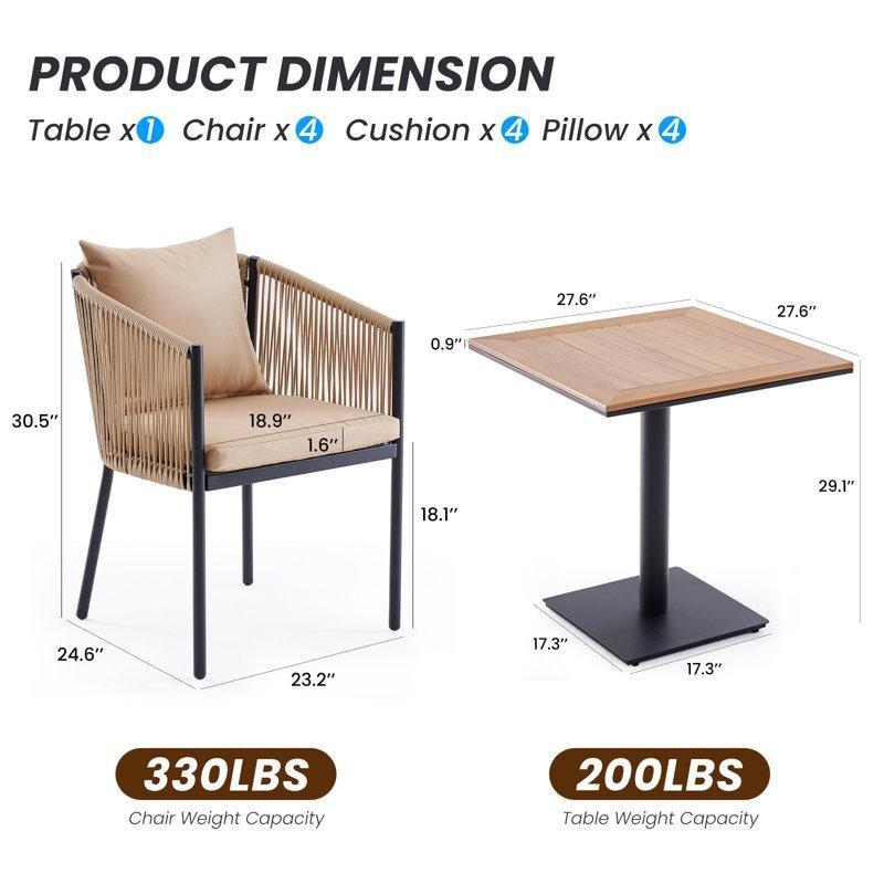 Siyah Metal Rattan Minderli 4 Kişilik Bahçe Masa Takımı - 214415