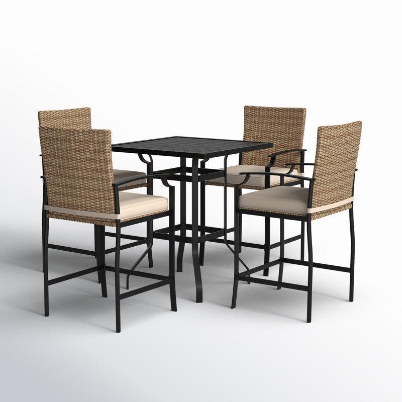 Siyah Metal Rattan Minderli Bar Tipi Bahçe Masa Takımı - 215569