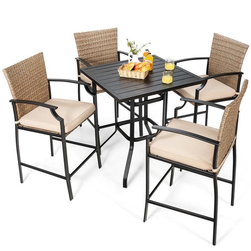 Siyah Metal Rattan Minderli Bar Tipi Bahçe Masa Takımı - 215569