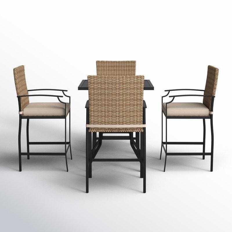 Siyah Metal Rattan Minderli Bar Tipi Bahçe Masa Takımı - 215569