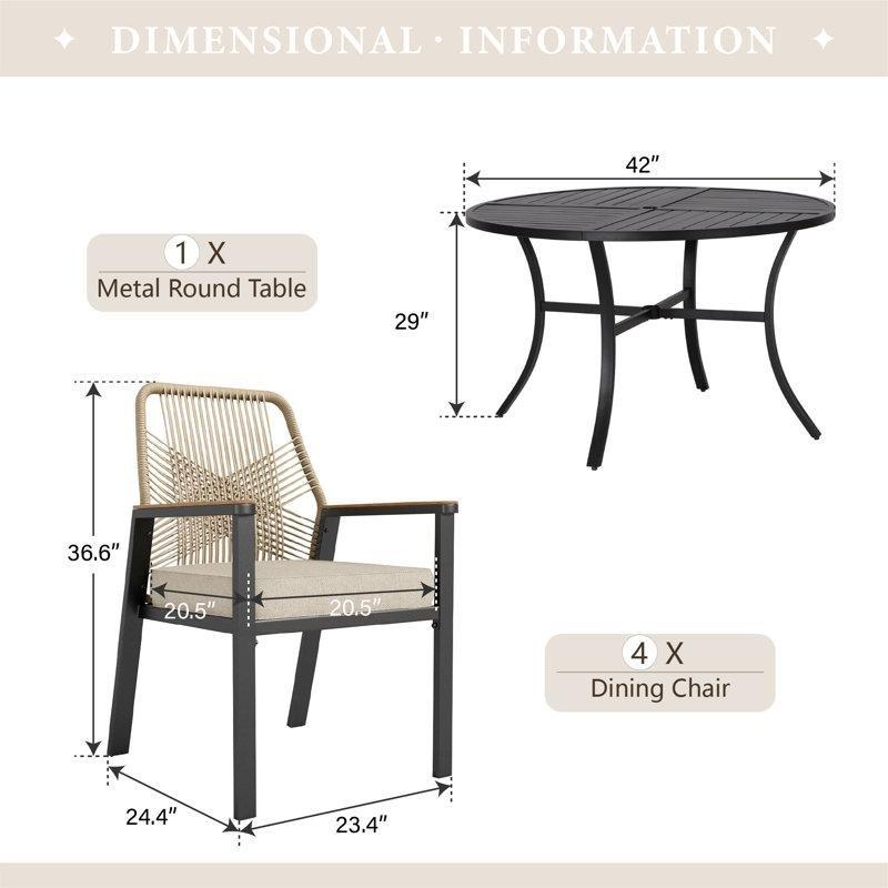 Siyah Metal Rattan Şemsiye Delikli Yuvarlak Bahçe Masa Takımı - 138 cm - 216711
