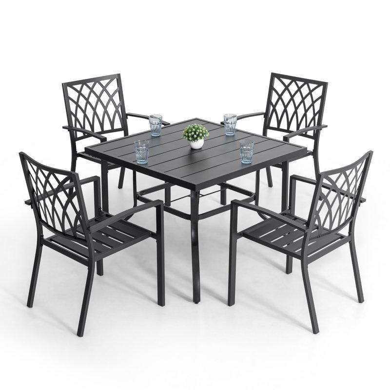 Siyah Metal Şemsiye Delikli 4 Kişilik Bahçe Masa Takımı - 94x94 cm - 214997