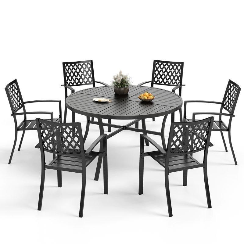 Siyah Metal Şemsiye Delikli 6 Kişilik Bahçe Masa Takımı - 138 cm - 216604