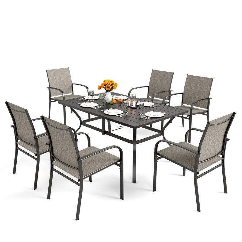 Siyah Metal Şemsiye Delikli 6 Kişilik Bahçe Masa Takımı - 153x97 cm - 215863