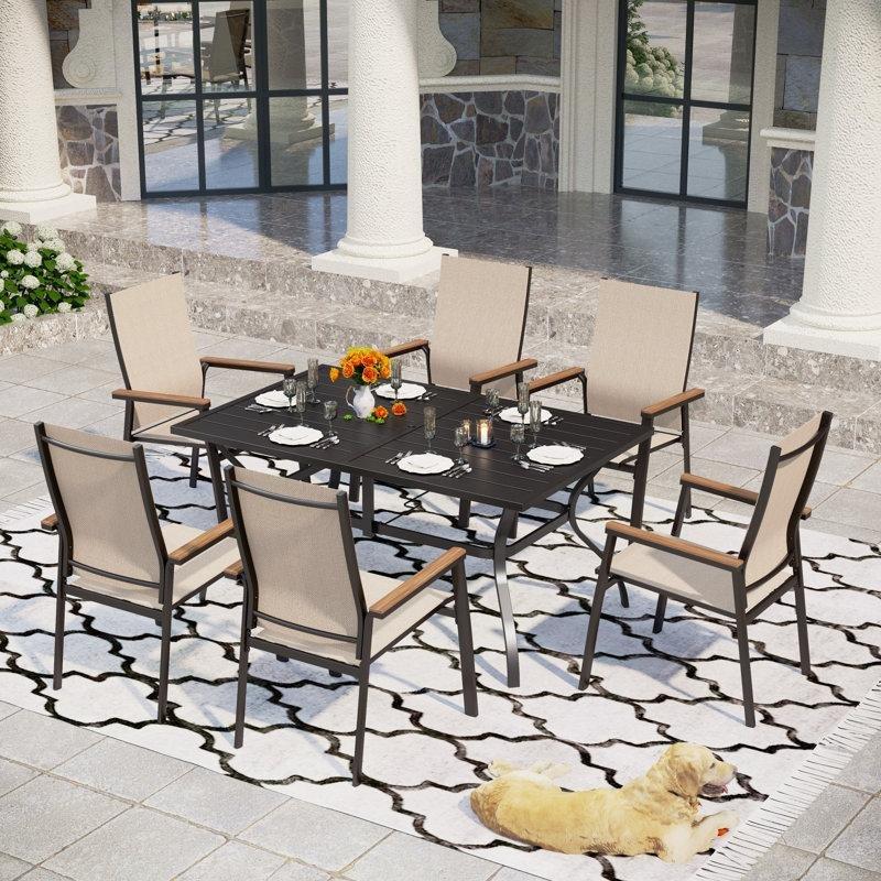 Siyah Metal Şemsiye Delikli 6 Kişilik Bahçe Masa Takımı - 153x97 cm - 216935