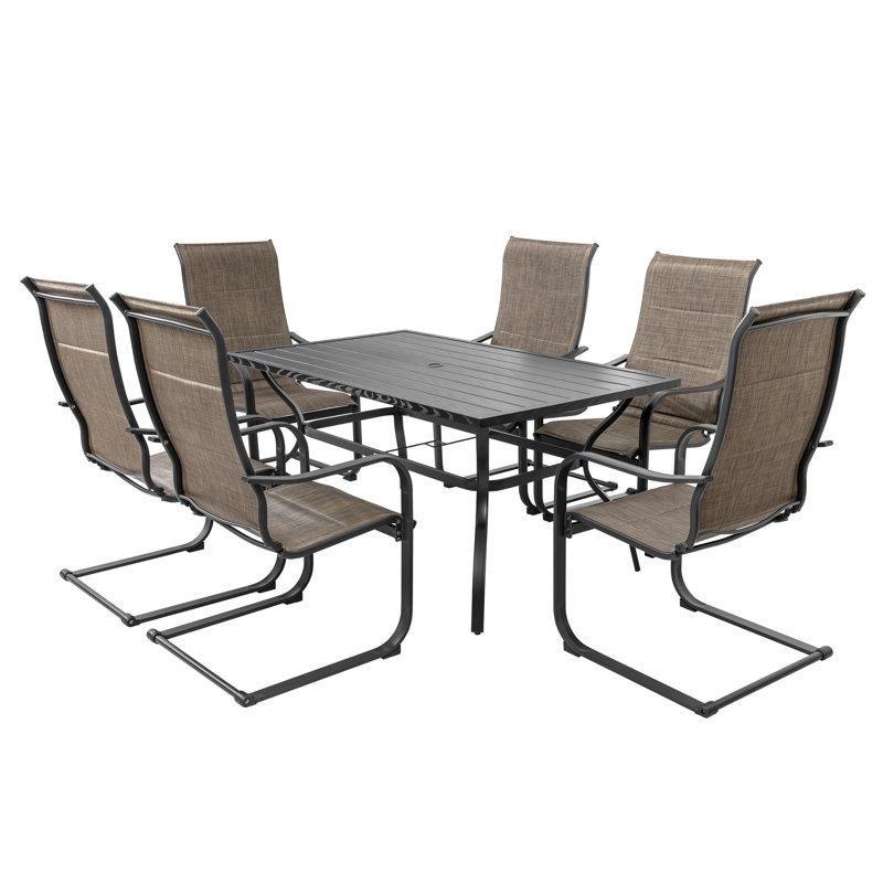 Siyah Metal Şemsiye Delikli 6 Kişilik Bahçe Masa Takımı - 154x94 cm - 213472