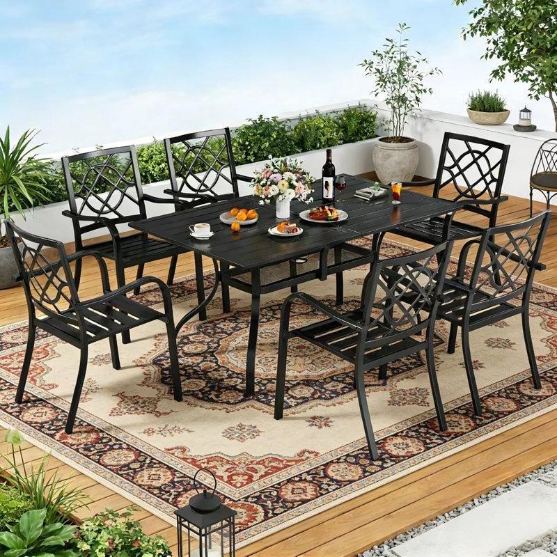 Siyah Metal Şemsiye Delikli 6 Kişilik Bahçe Masa Takımı - 215061