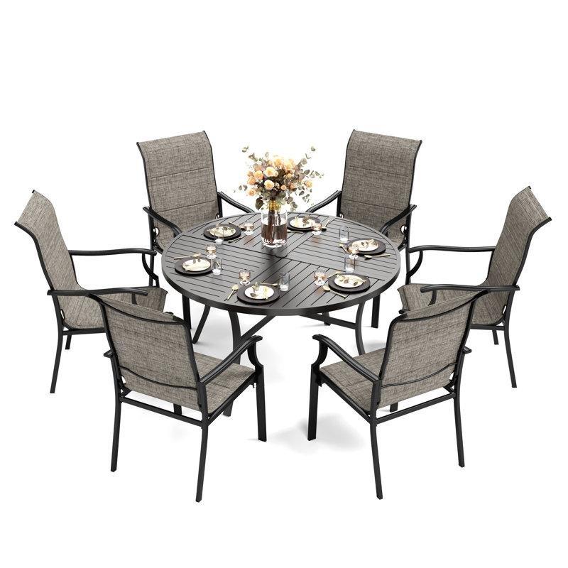Siyah Metal Şemsiye Delikli 6 Kişilik Yuvarlak Bahçe Masa Takımı - 138 cm - 214528