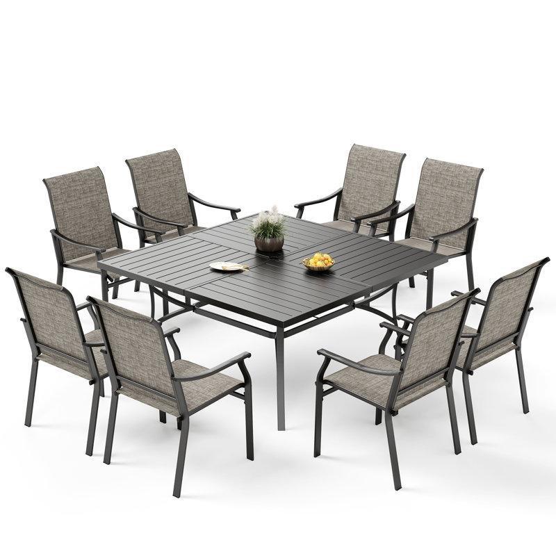 Siyah Metal Şemsiye Delikli 8 Kişilik Bahçe Masa Takımı - 153x153 cm - 213490