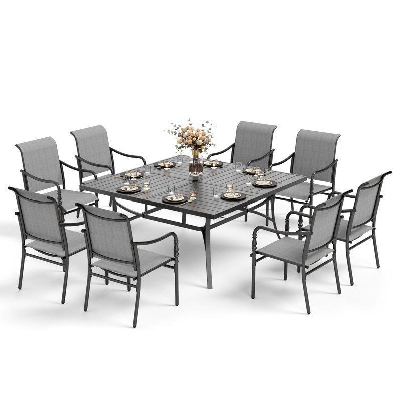 Siyah Metal Şemsiye Delikli 8 Kişilik Bahçe Masa Takımı - 153x153 cm - 214532