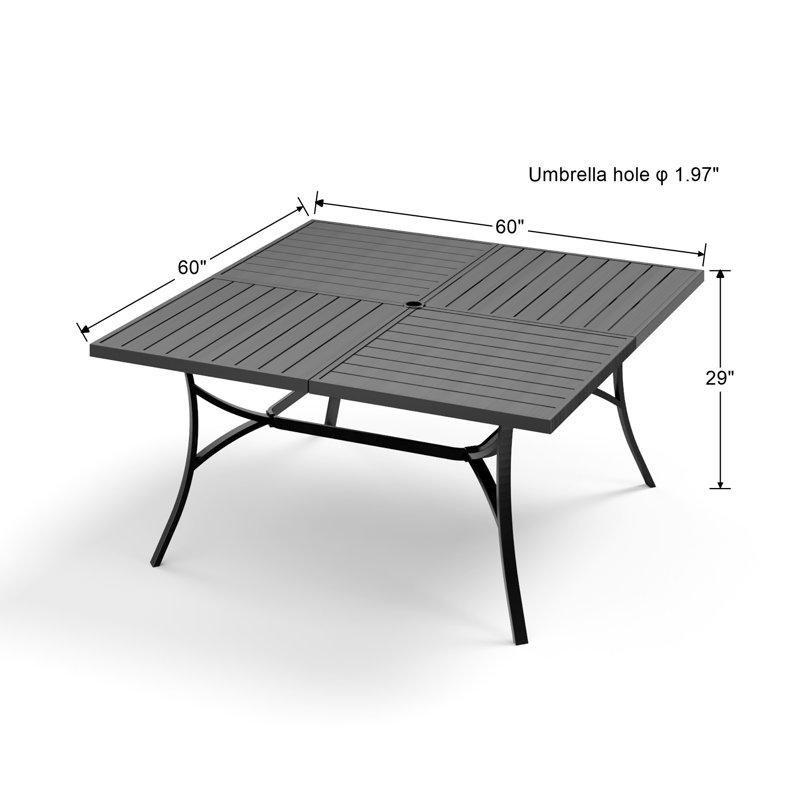Siyah Metal Şemsiye Delikli 8 Kişilik Bahçe Masa Takımı - 153x153 cm - 214532