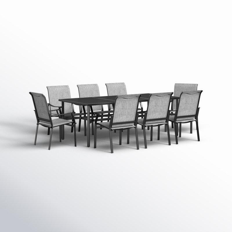 Siyah Metal Şemsiye Delikli Dikdörtgen 8 Kişilik Bahçe Masa Takımı - 210x100 cm - 216248