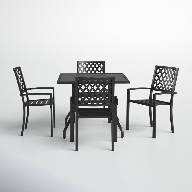 Siyah Metal Şemsiye Delikli Kare Masalı 4 Kişilik Bahçe Masa Takımı - 216860