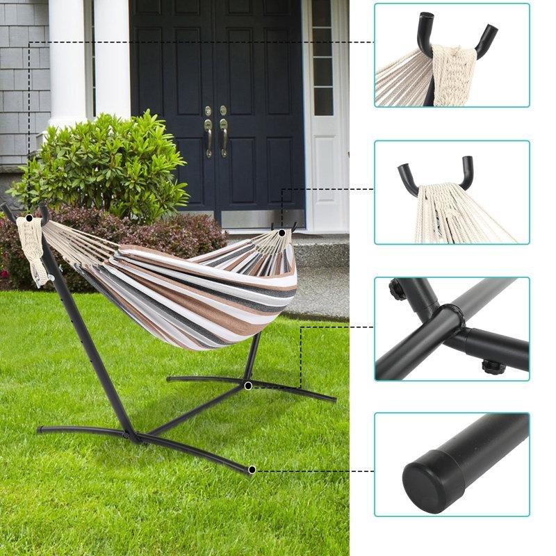 Siyah Metal Standlı Çizgili Desenli Polyester İki Kişilik Ayaklı Hamak - 178620