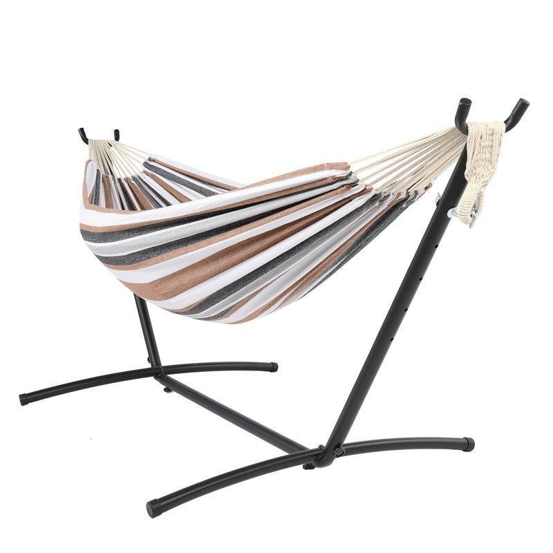 Siyah Metal Standlı Çizgili Desenli Polyester İki Kişilik Ayaklı Hamak - 178620