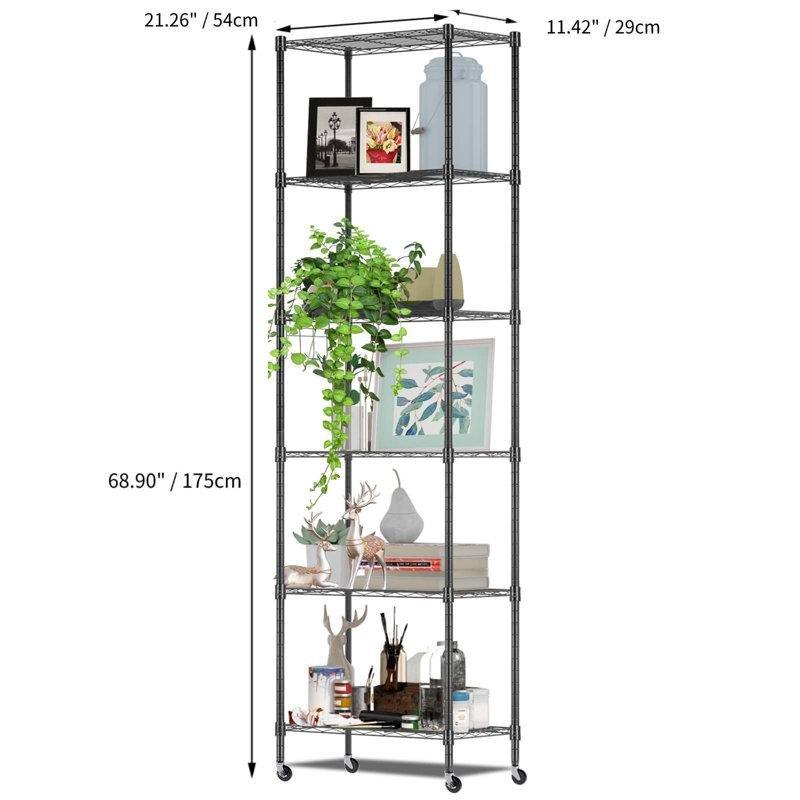 Siyah Metal Tekerlekli Ayarlanabilir 6 Katlı Tel Mutfak Rafı - 55 cm - 164077