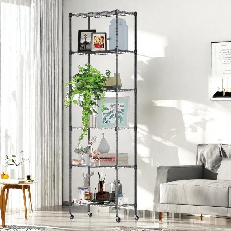 Siyah Metal Tekerlekli Ayarlanabilir 6 Katlı Tel Mutfak Rafı - 55 cm - 164077