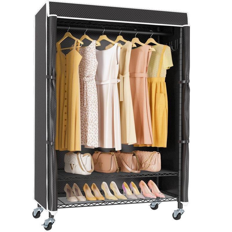 Siyah Metal Tekerlekli Fermuarlı Raflı Bez Dolap - 93 cm - 182931