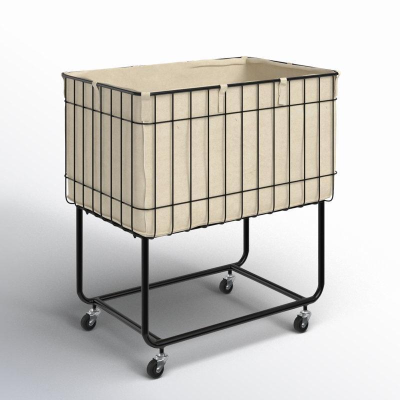 Siyah Metal Tekerlekli ve Kumaş Astarlı Çamaşır Sepeti - 67x61x41 cm - 187755