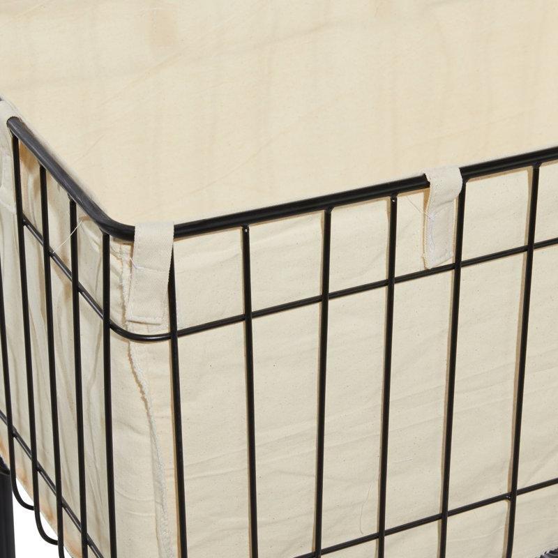 Siyah Metal Tekerlekli ve Kumaş Astarlı Çamaşır Sepeti - 67x61x41 cm - 187755
