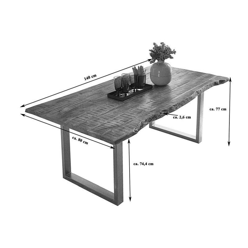 Siyah Metal U Ayaklı Doğal Kenarlı Masif Mango Ağacı Bohem Yemek Masası - 140x80 cm - 236468