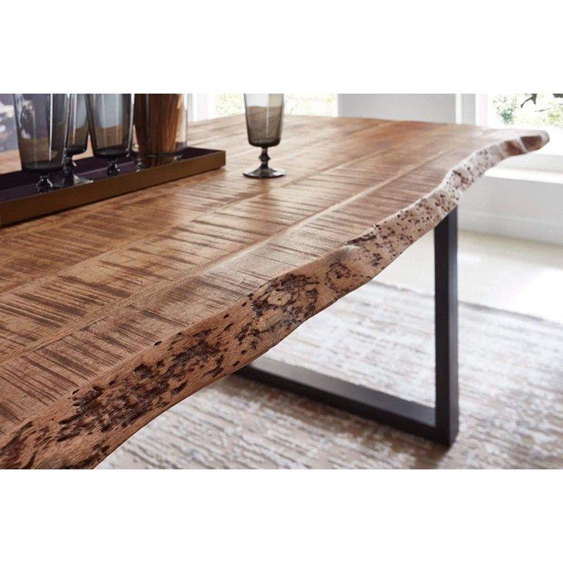Siyah Metal U Ayaklı Doğal Kenarlı Masif Mango Ağacı Bohem Yemek Masası - 140x80 cm - 236468