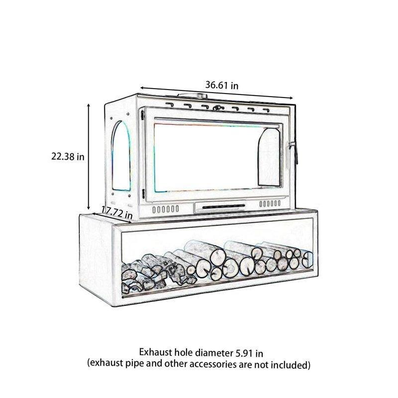 Siyah Metal Üç Camlı Ayaklı Odunlu Şömine Soba - 93x93x46 cm - 188788
