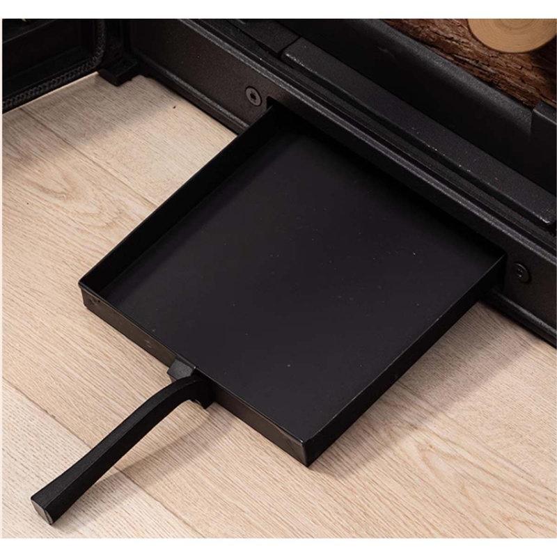 Siyah Metal Üç Tarafı Camlı Pişirme Özellikli Ayaklı Şömine Soba - 60x41 cm - 189038