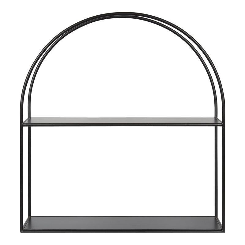 Siyah Metal ve Ahşap 2 Raflı Kemerli Duvar Rafı - 61x67 cm - 179923