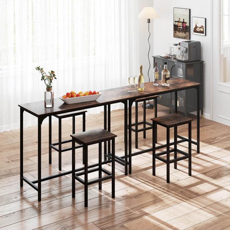 Siyah Metal ve Ahşap 2 Tabureli Dikdörtgen Bar Masası Seti - 121 cm - 231552
