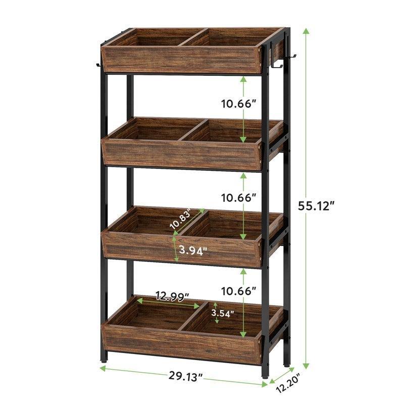 Siyah Metal ve Ahşap 4 Katlı Ayarlanabilir Raflı Sebzelik - 141 cm - 178357
