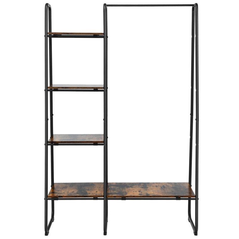 Siyah Metal ve Ahşap 5 Raflı Askı Borulu Ayaklı Askılık - 102 cm - 165475