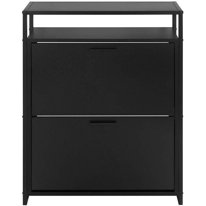 Siyah Metal ve Ahşap Düşer Kapaklı Açık Raflı Ayakkabılık - 64x86 cm - 228947