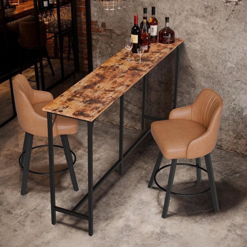 Siyah Metal ve Ahşap Endüstriyel Bar Masası - 140x39x99 cm - 232060