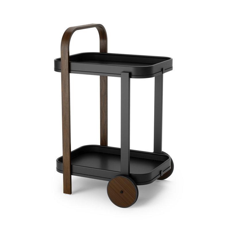 Siyah Metal ve Ahşap İki Katlı Tekerlekli Servis Arabası - 53x44x80 cm - 178132