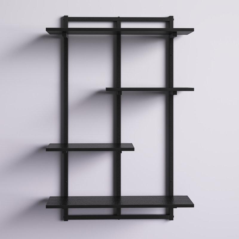 Siyah Metal ve Ahşap Pencere Tasarımlı 4 Raflı Duvar Rafı - 88x60 cm - 180532