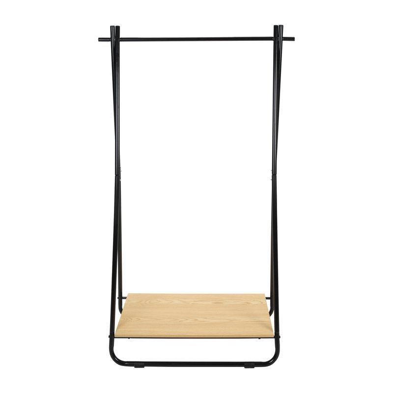 Siyah Metal ve Ahşap Raflı Ayaklı Askılık - 91 cm - 165661