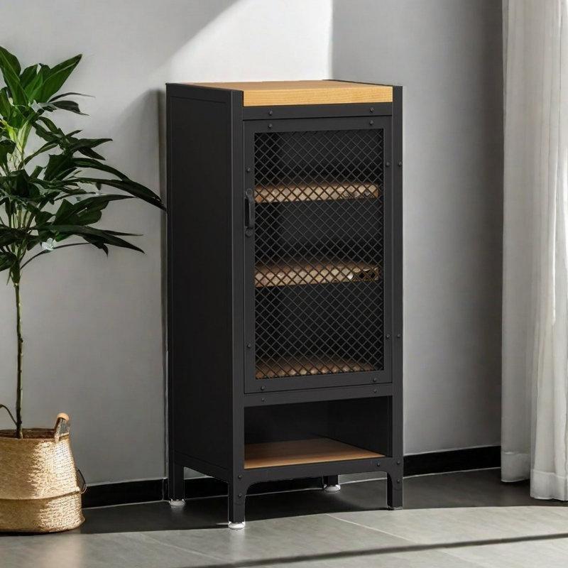 Siyah Metal ve Çam Ağacı Endüstriyel Tasarım Kapaklı Ayakkabılık - 99x40x33 cm - 230359
