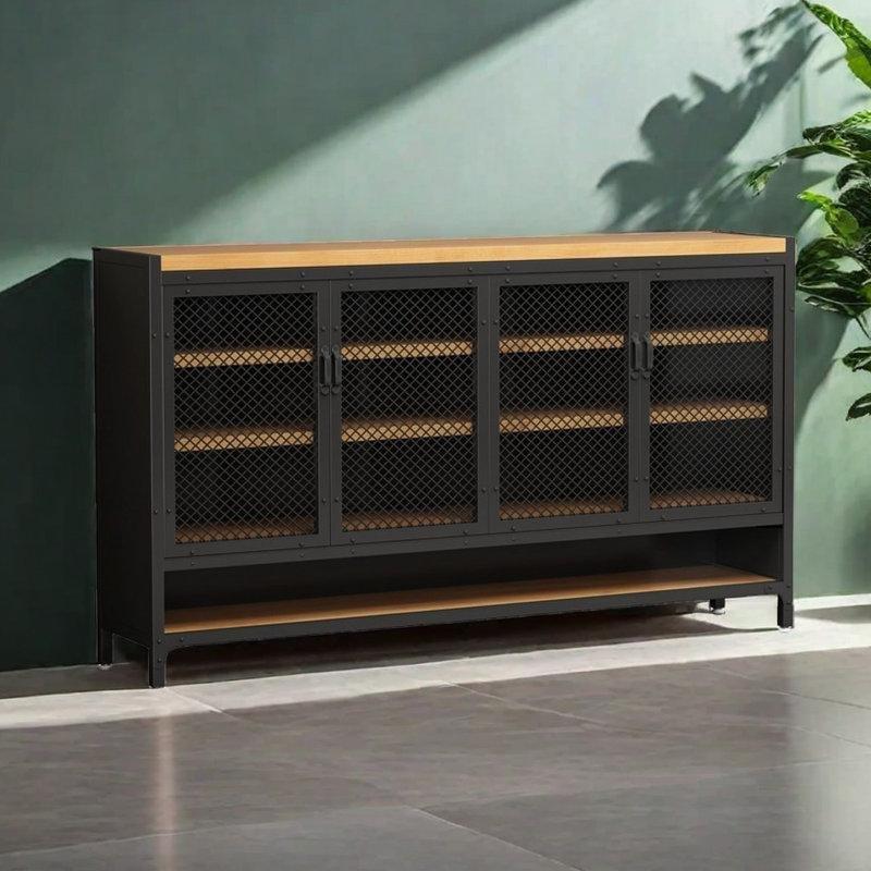 Siyah Metal ve Çam Ahşap Endüstriyel Tasarım 40 Çift Kapasiteli Ayakkabılık - 200x33x98 cm - 230400