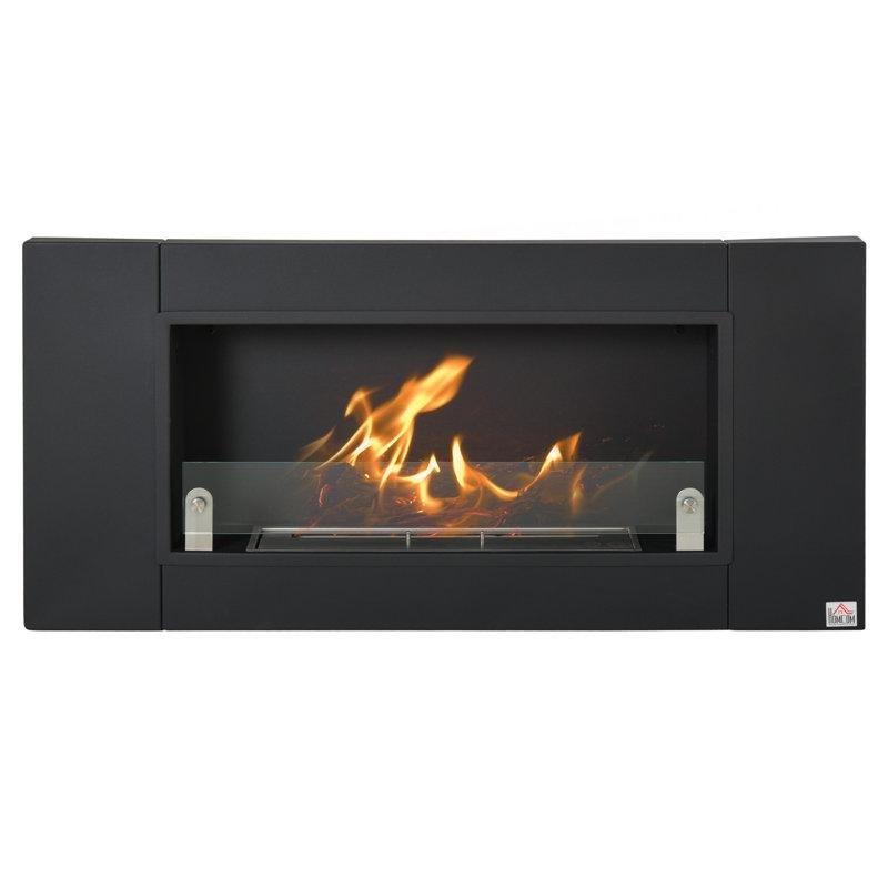 Siyah Metal ve Cam Duvara Monte Bioethanol Şömine - 110 cm - 188344