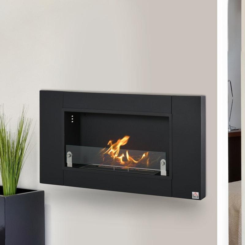 Siyah Metal ve Cam Duvara Monte Bioethanol Şömine - 110 cm - 188344