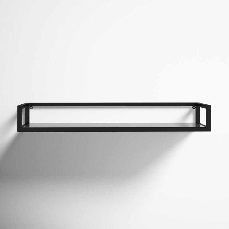 Siyah Metal ve Cam Tek Raflı Dikdörtgen Duvar Rafı - 61x21 cm - 180497