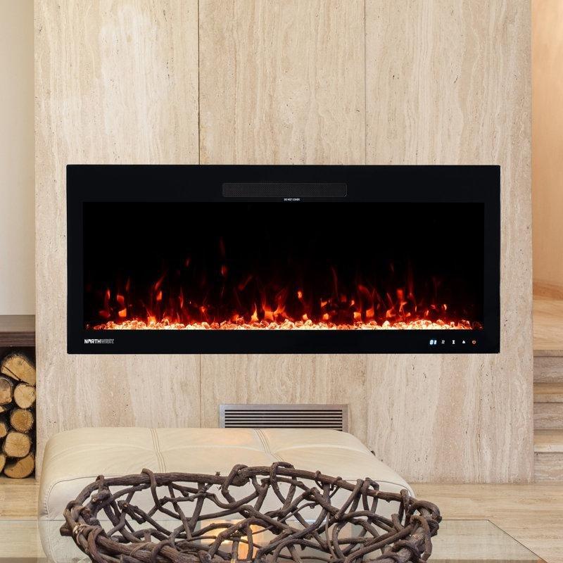 Siyah Metal ve Cam Uzaktan Kumandalı Çok Renkli LED Alevli Duvara Monte Elektrikli Şömine - 107 cm - 184600